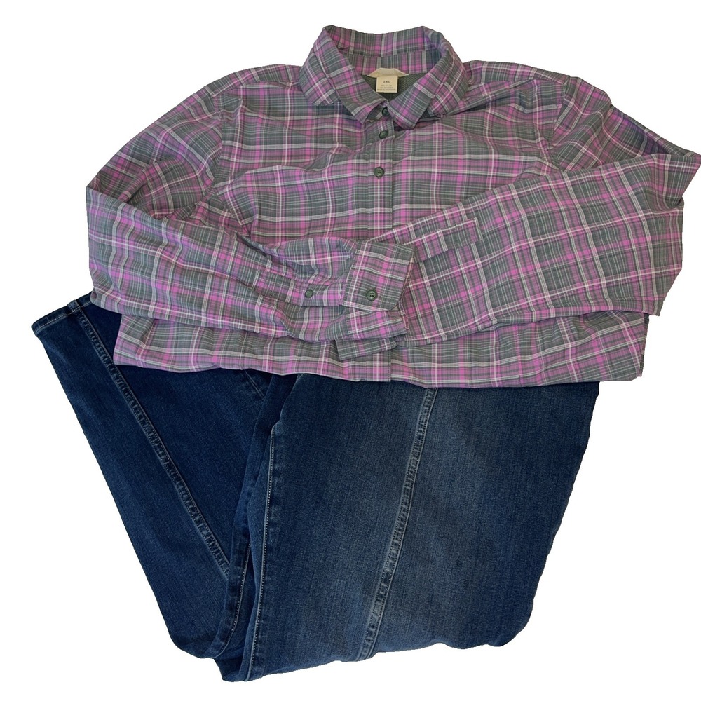 Duluth Trading Outfit Set 2XL 18 Short Jeans Plaid Shirt Vented Outdoors Camping